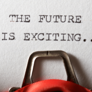 Toekomst van Teamleiderschap enthousiaste tekst op typemachine